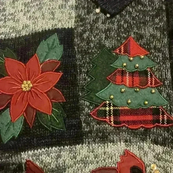 Vintage‎ Tiara International Christmas Sweater Size Large Stockings Cardinal - Picture 3 of 11